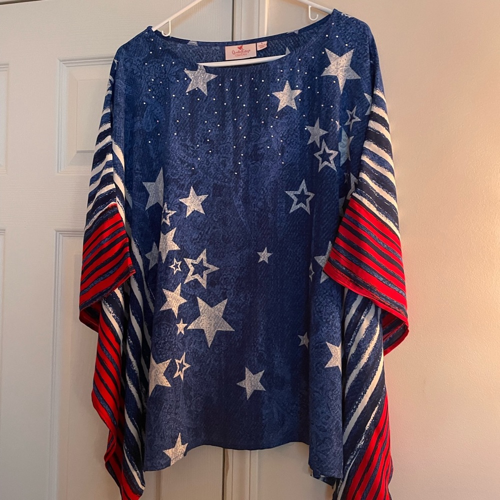 Quacker Factory by Jeannie Bice size L patriotic blouse.